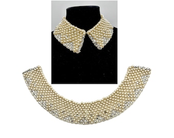 Vintage 1950s beaded Pearl collar, sweater collar, vintage champagne Pearl collar, Pearl n rhinestone collar, 50s detachable collar