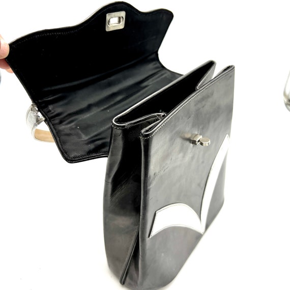 Vintage 1960s Black and Silver Mod Handbag, 60s u… - image 4