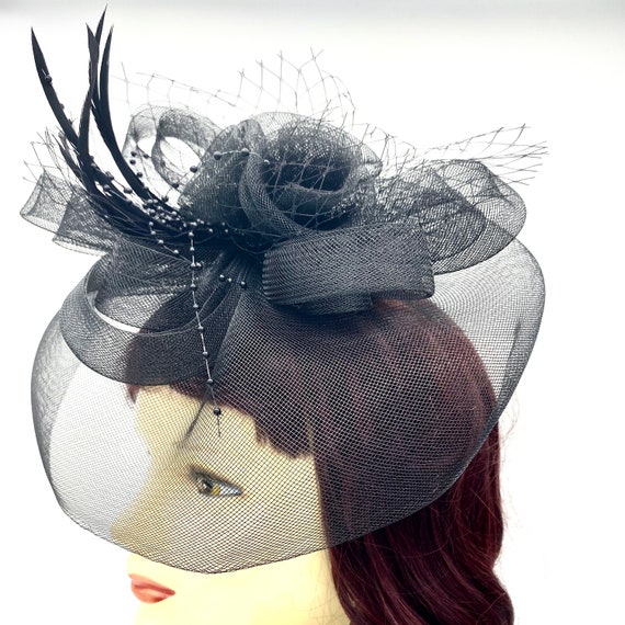 1950s black hat with net veil