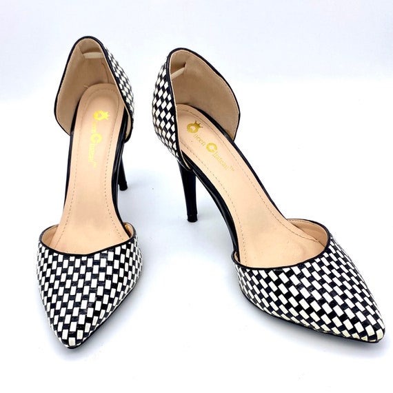 Vintage 1980s black and white checkered stiletto … - image 4