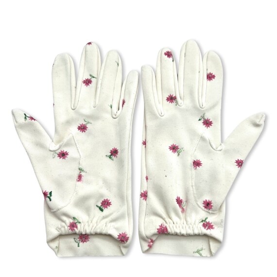 Vintage 1960s embroidered gloves, 60s pink flower… - image 4