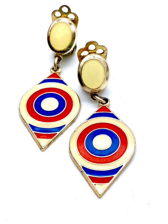 Vintage 1960’s MOD Enamel Earrings, Pierre Cardin… - image 7