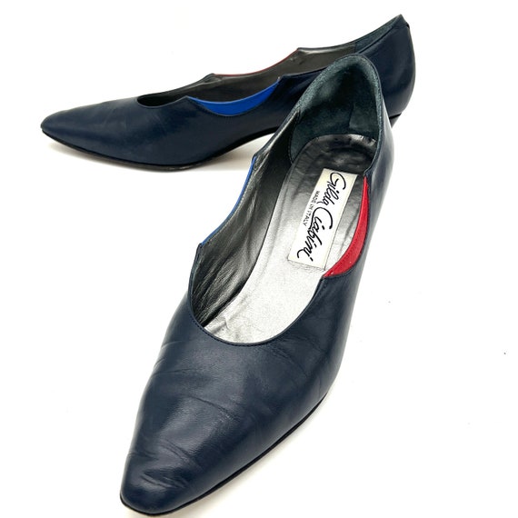 Vintage 1960s mod navy, red and royal blue pumps,… - image 2