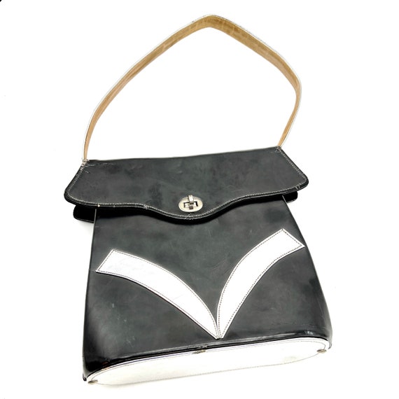 Vintage 1960s Black and Silver Mod Handbag, 60s u… - image 3