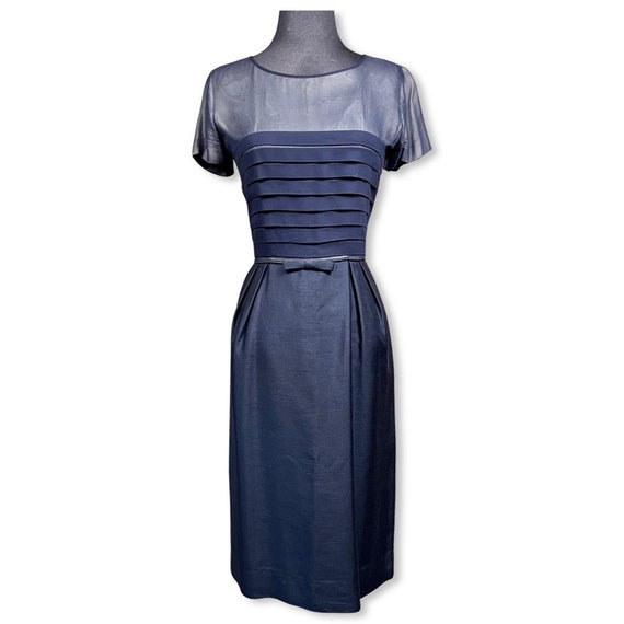 Vintage 1950s Sheath Dress, 50s navy blue wiggle … - image 2