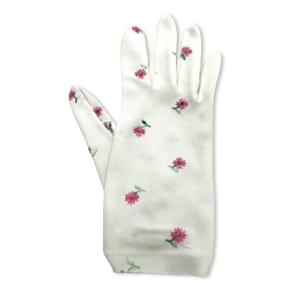 Vintage 1960s embroidered gloves, 60s pink flower… - image 5