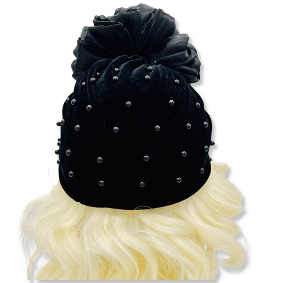 Vintage 1970s Velvet Turban,70s black turban, 70s… - image 4