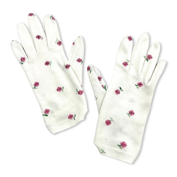 Vintage 1960s embroidered gloves, 60s pink flower… - image 2