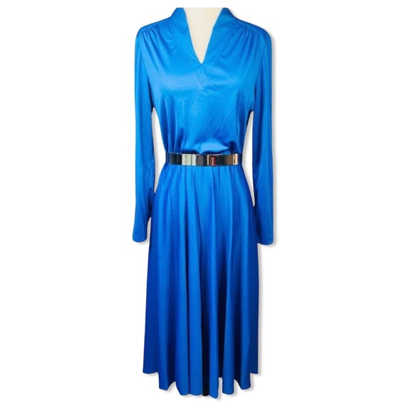 Vintage 70s disco Dress, 70s blue knit dress, siz… - image 3
