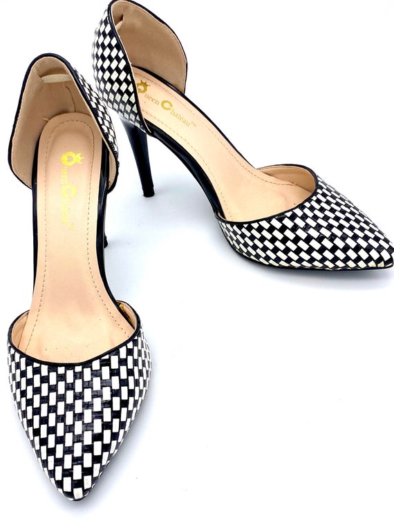 Vintage 1980s black and white checkered stiletto … - image 7