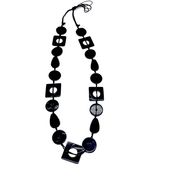 Vintage 1960s Black Mod Necklace, 60s black glass… - image 2