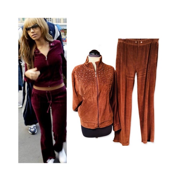 1990s Vintage Brown Bling Velour Track Suit, velo… - image 1