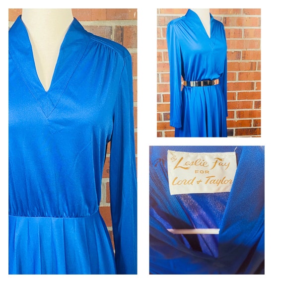 Vintage 70s disco Dress, 70s blue knit dress, siz… - image 7