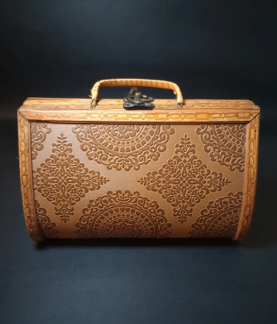 Vintage 1940s boho Box Bag Purse, 1940s wood ratt… - image 1