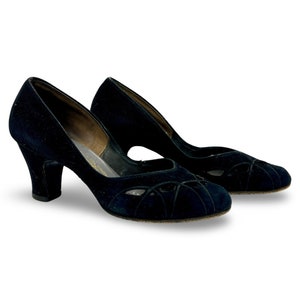 Vintage 1940s pumps, 40s suede heels, 40s chunky heels, 40s black shoes, size 6.5 leather pumps image 10