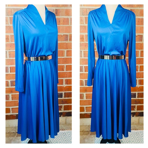 Vintage 70s disco Dress, 70s blue knit dress, siz… - image 5