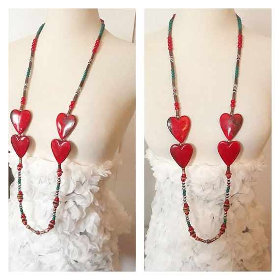 Vintage Arts & Crafts Revival Hearts Necklace | U… - image 3