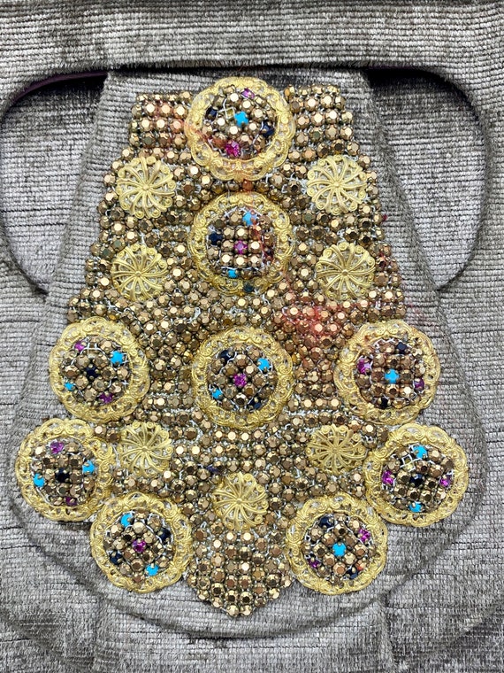 Vintage 1940s bejeweled Silk Handbag, beautiful g… - image 3