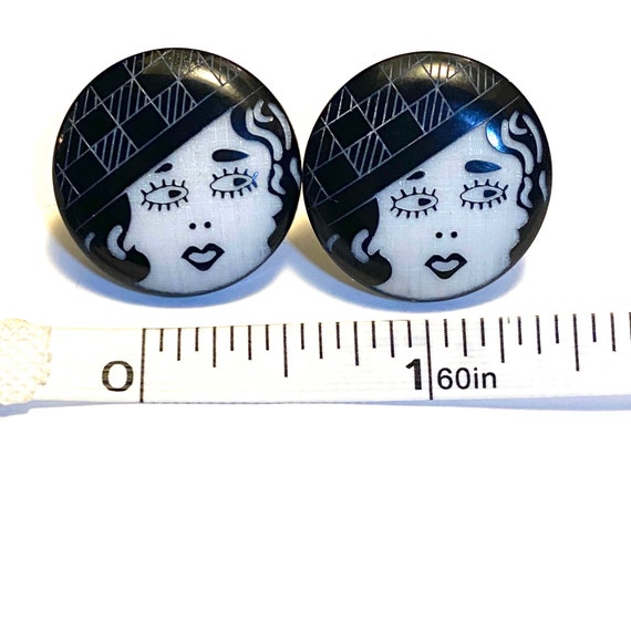 Vintage 1920s flapper girl button earrings from t… - image 2