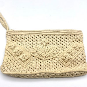 Vintage 1970 boho handbag, 70s hippie macrame clutch bag, cute 70s hipster macrame clutch, 70s macrame purse image 1