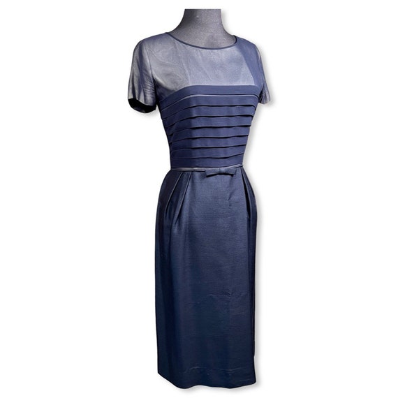 Vintage 1950s Sheath Dress, 50s navy blue wiggle … - image 10