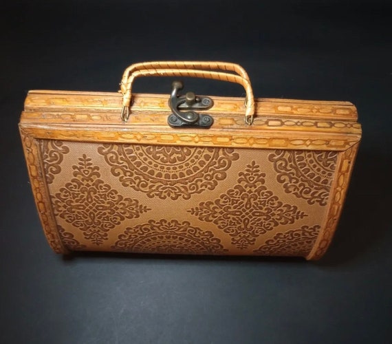 Vintage 1940s boho Box Bag Purse, 1940s wood ratt… - image 2