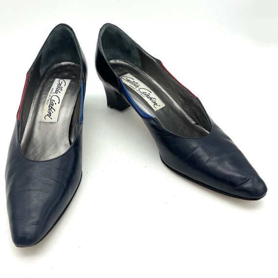 Vintage 1960s mod navy, red and royal blue pumps,… - image 8