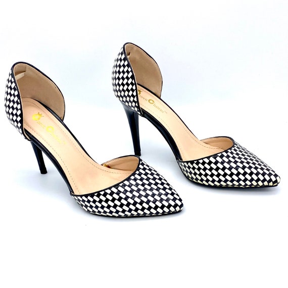 Vintage 1980s black and white checkered stiletto … - image 5