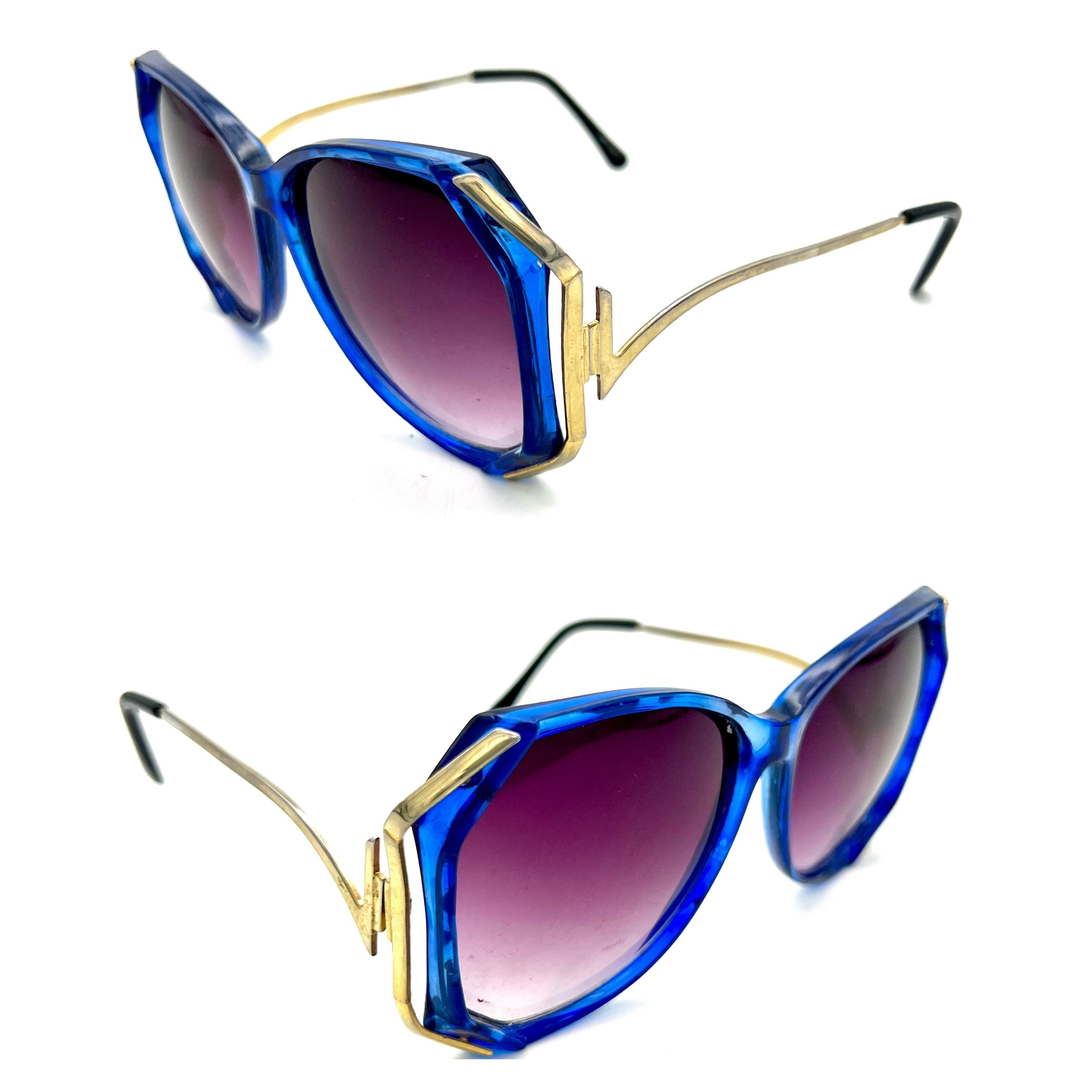 Vintage 1970s Blue Oversized Sunglasses 70s Disco Sunglasses Etsy