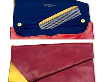 1950s Red Leather Clutch Handbag, 50s convertible clutch and matching comb, 50s Dorset Fifth Avenue clutch and comb,