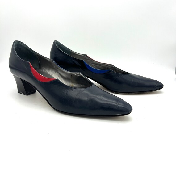 Vintage 1960s mod navy, red and royal blue pumps,… - image 3