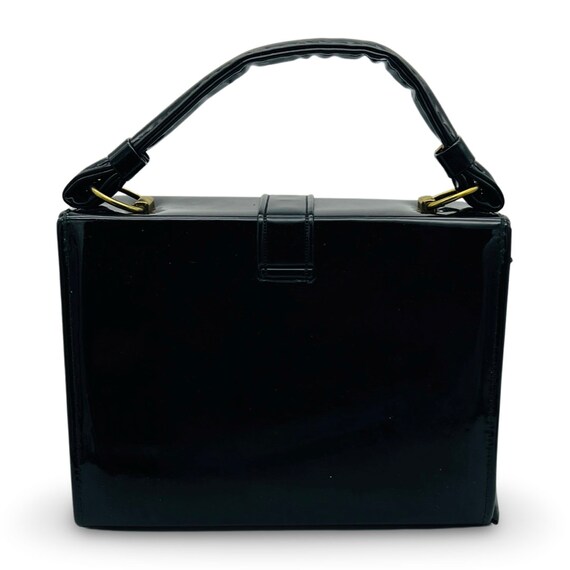 Vintage 1960s black Mod handbag, 60s mod shiny pu… - image 7