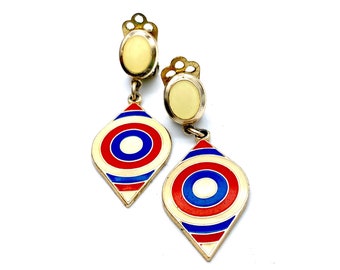 Vintage 1960’s MOD Enamel Earrings, Pierre Cardin Style Mod earrings, 60s geometric shape enamel mod earrings, 60s mod dangle earrings