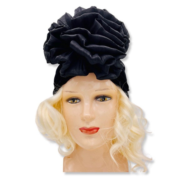 Vintage 1970s Velvet Turban,70s black turban, 70s… - image 2