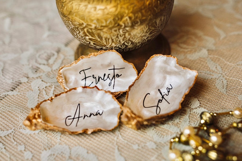 Oyster Shell Place Cards Wedding Favor Wedding Placecard Name Cards Wedding Table Decor Placecards Wedding Decorations Place Names Wedding image 6