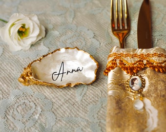 Tarjeta de mesa con forma de concha de ostra: Decoración de mesa para bodas, recuerdo