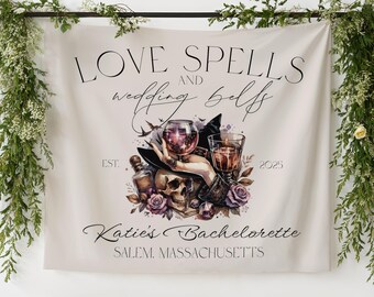 Personalized Witchy Bachelorette Party Decor, Custom Bach Weekend Tapestry Banner, Halloween Bridal Shower Favor