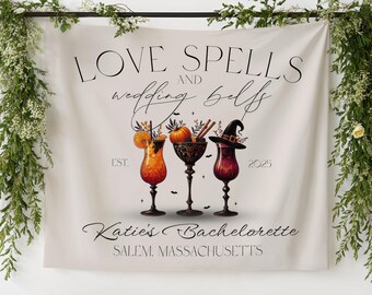 Personalized Witchy Bachelorette Party Decor, Custom Bach Weekend Tapestry Banner, Halloween Bridal Shower Favor