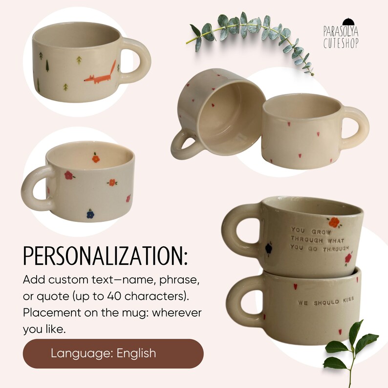 Taza de porcelana hecha a mano con flores pintadas a mano, regalo personalizado imagen 5