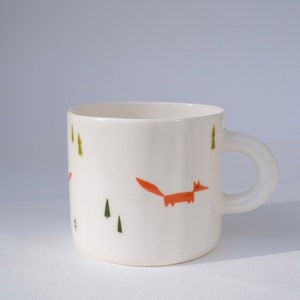 Handmade Mug With Foxes, Hand Painted Mug, Cute Coffee Mug, Cozy Tea Mug, Semi-Porcelain Mug, Aesthetic Coffee Mugs, Woodland Lover Gift