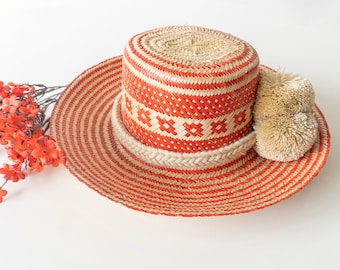 Wayuu chapeau de soleil / chapeau de palme / chapeau d’été / pom pom tassel / chapeau de paille / chapeau de plage / chapeau colombien / chapeau fait à la main / modèle wayuu / chapeau boho