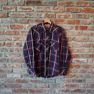 Vintage 90s Pardner Western Button Up Down Flannel Plaid Shirt Cowboy wrangler Poly Cotton Blend Unworn New Old Stock - Medium M