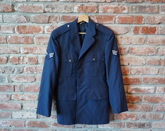 Vintage Military Officer Air Force Blazer Blue Jacket Uniform Dress Outfit Army 38S American USA Canadian - fits Small S / Medium M