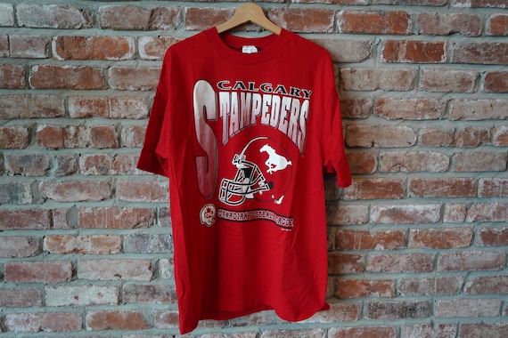 Vintage nwt 90s Calgary Stampeders CFL Red T-Shir… - image 1