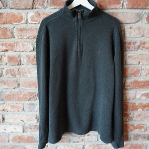 Vintage 90s Ralph Lauren Polo Half Zip Pullover Sweater Charcoal and Dark Purple - Large L