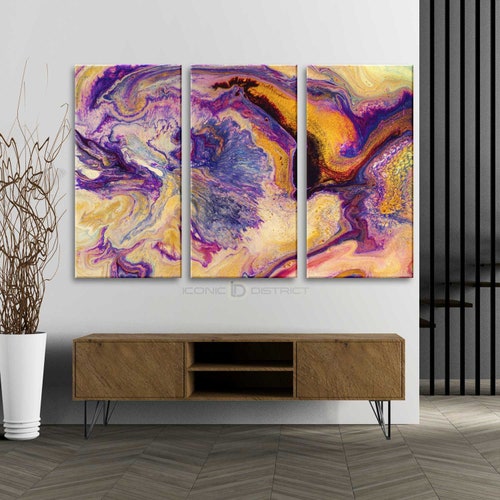 Purple Gold Fluid Art Canvas Abstract Watercolor Modern Art Etsy