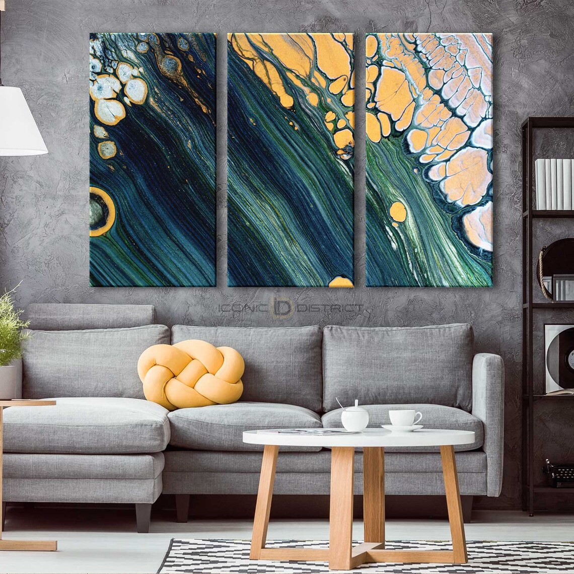 3pc Gold Green Canvas Art Abstract Green Gold Wall Art Decor Etsy