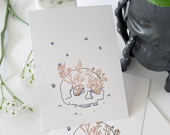 Spooky Blooms | Gold Foil Skull Art Print
