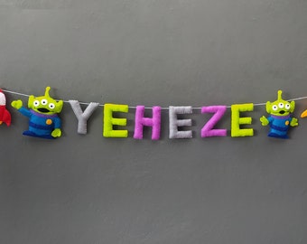 Baby name banner, Toy story nursery decor, aliens toy story decor, felt name banner, nursery wall art, baby shower gift, personalized name