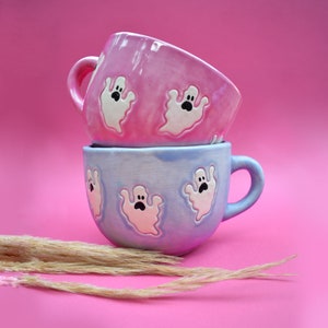 Ceramic ghost mug, holiday decor, handmade ceramics, coffee cup, spooky season, personalized mug, autumn decor, holiday gift, gift, spooky image 3